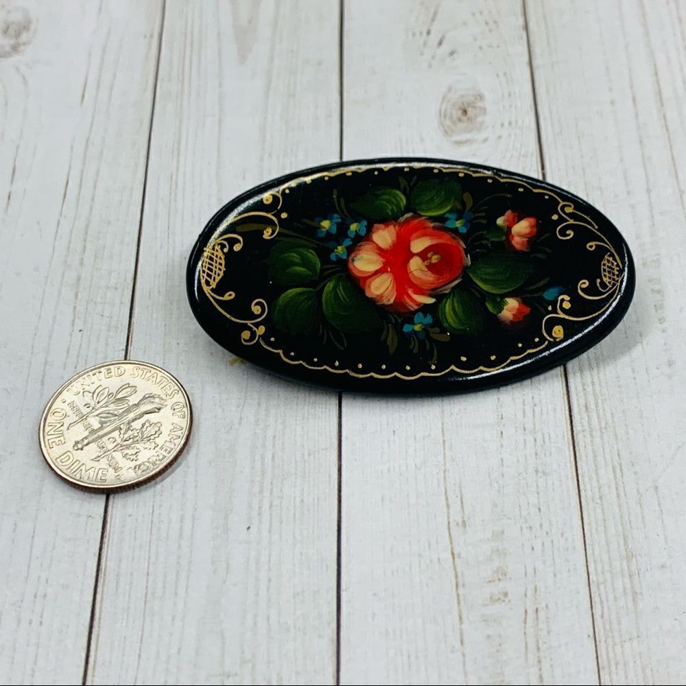 Handpainted Russian Lacquer Brooch